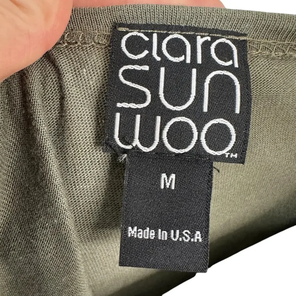 Clara Sun Woo Tunic Top Womens Sz Medium Green Knit Long Sleeve Tee Cotton Modal - Picture 8 of 8